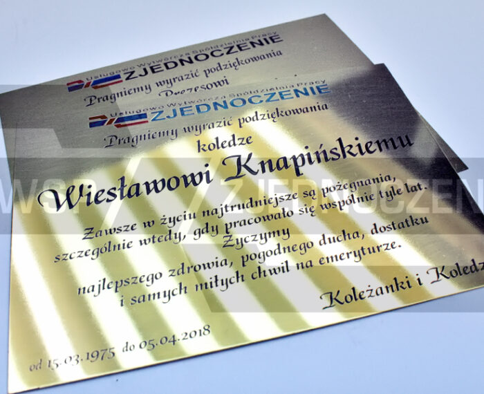 Tabliczka - Plakieta pamiątkowa - Mosiądz - UWSP ZJEDNOCZENIE Toruń